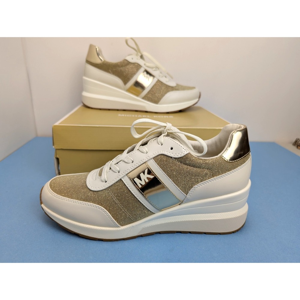 Michael Kors Mabel Trainer Glitter Chain Mesh Pale Gold Women's 11 Sneaker